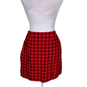 Women’s Juniors Red Plaid Mini Skirt Punk Grunge 90s Y2K Tartan Schoolgirl Sz Lg